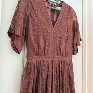 Elegant Lace Floral Dress in Mauve